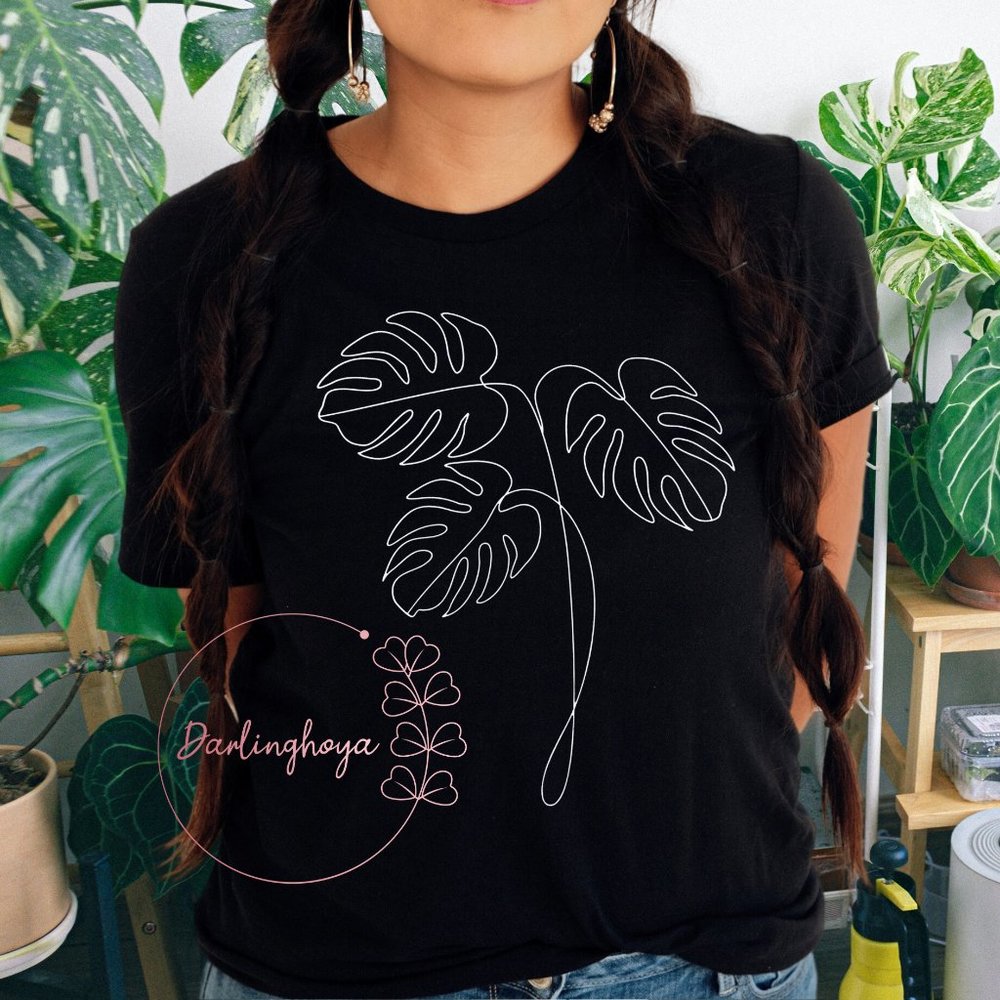 Minimalist Monstera Unisex Short Sleeve Graphic T-Shirt - Black